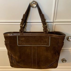 Coach Y2K Hampton Gallery Brown Suede Tote Bag Purse